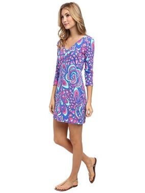 Lilly Pulitzer Clarke V-Neck French Terry Dress in the "Reel Me In" print
